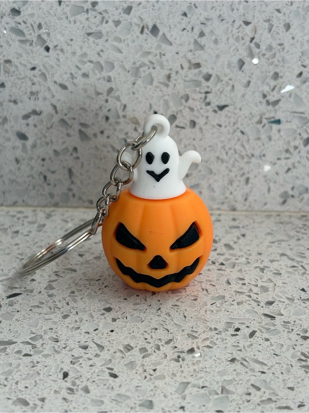 Halloween Pumpkin Ghost Keychain - Orange and White